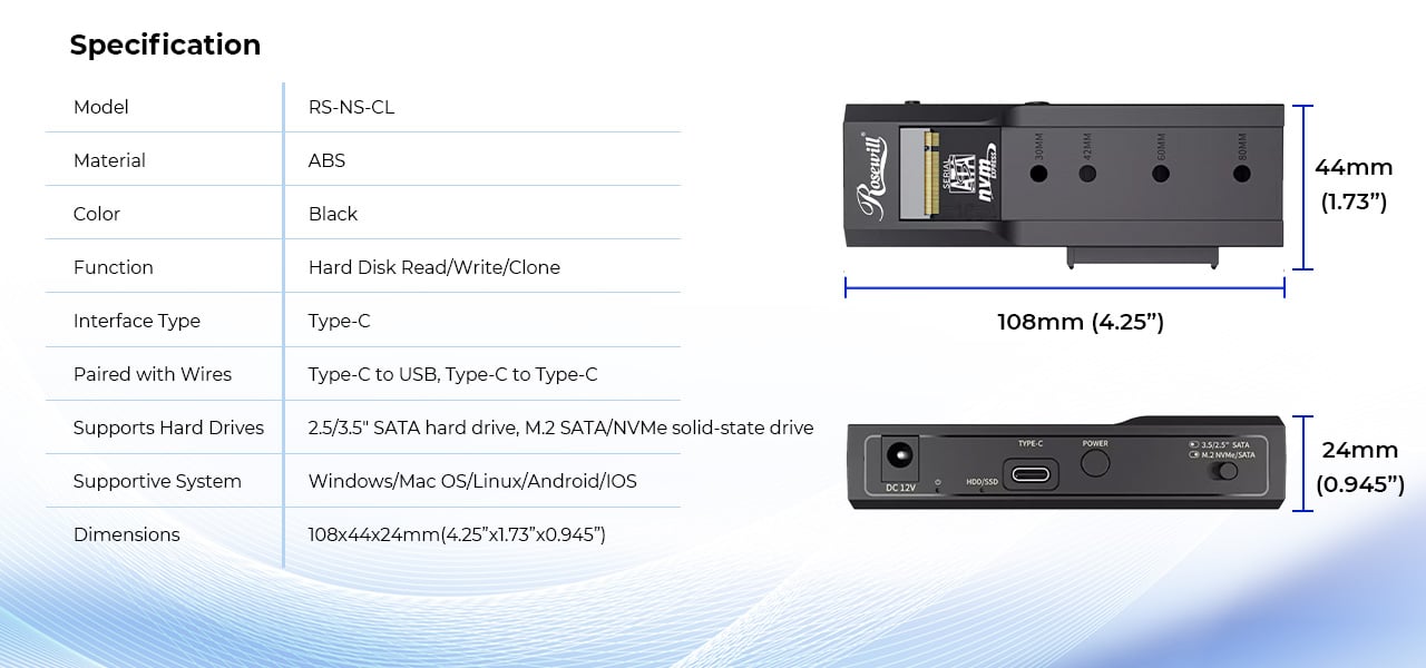 【新品・未開封】Rosewill SSDクローン RS-NS-CL USB3.2 Rosewill NVME to 2.5'' 3.5'' Offline Clone Enclosure,M.2 to